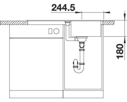 Schéma technique d''un évier avec les dimensions 244,5 et 180