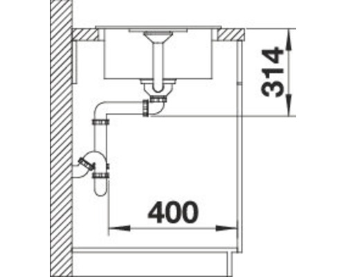 Schéma d''un évier avec des dimensions de 314 et 400