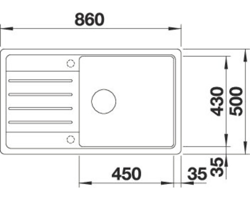 Skizze einer Spüle mit Maßen