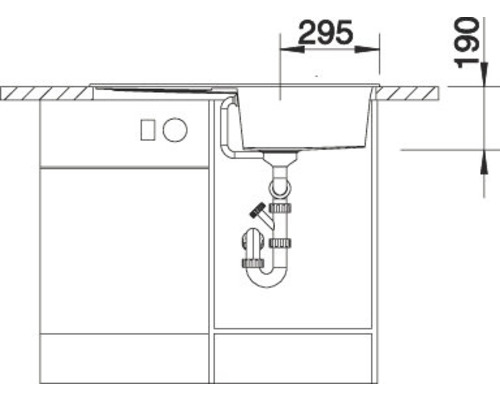 Dessin d''un évier avec les dimensions 295 et 190.
