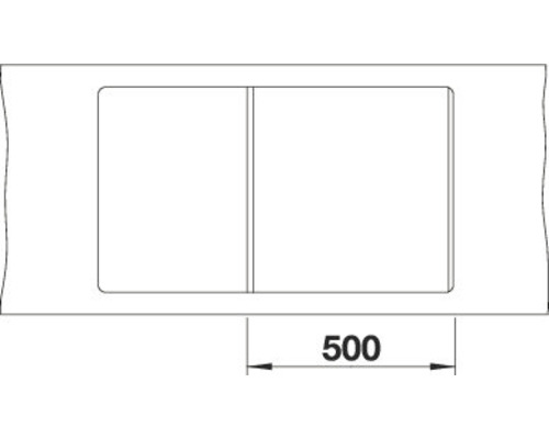 Zeichnung eines Spülbeckens mit einer Breite von 500 Millimetern.