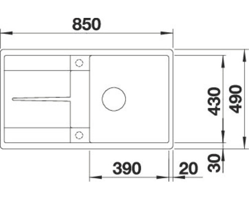 Technische Zeichnung einer Küchenspüle mit Maßangaben