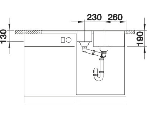 Schema einer Spüle mit Maßen für Installation
