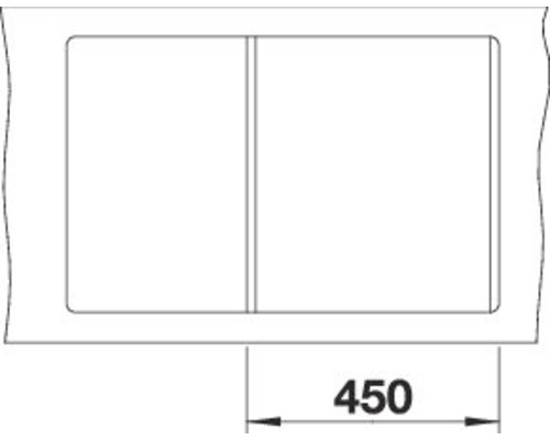 Zeichnung einer Spüle mit zwei Becken und einer Breite von 450 Millimetern