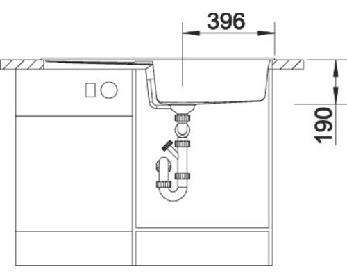 Dessin technique d''un évier avec meuble sous-évier et dimensions
