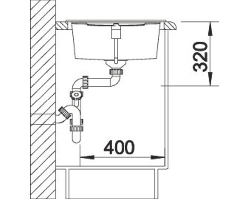 Schéma technique d''un évier avec les dimensions 320 et 400.