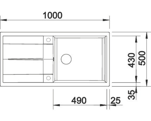 Dessin d''un évier avec des dimensions de 1000 x 500 millimètres.