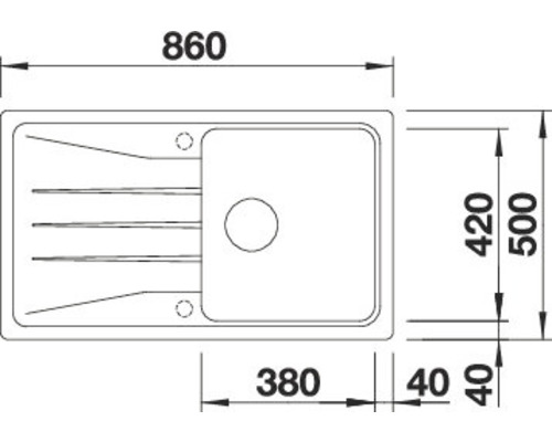 Abmessungen einer Küchenspüle: 860 x 500 Millimeter