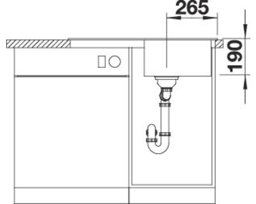 Technische Zeichnung eines Spülenschranks mit Maßangaben