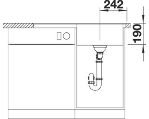 Technische Zeichnung eines Spülbeckens mit Abmessungen 242 mal 190 Millimeter.