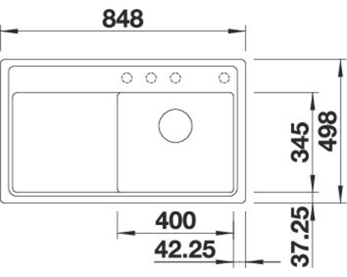 Technische Zeichnung einer Spüle mit Maßangaben