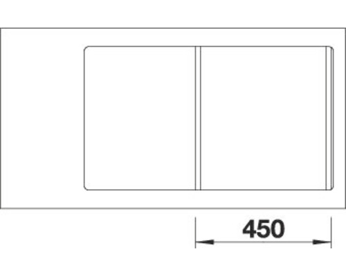 Zeichnung einer Spüle mit einer Länge von 450 Millimetern