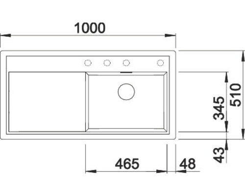 Schéma d''un évier avec les dimensions 1000 x 510 millimètres