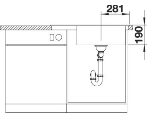 Skizze einer Spüle mit Maßen 281 und 190