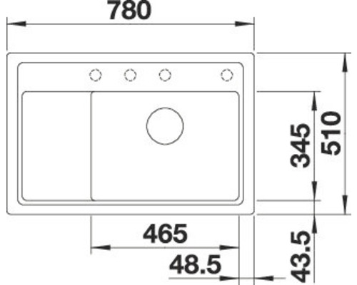 Zeichnung einer Küchenspüle mit Maßangaben