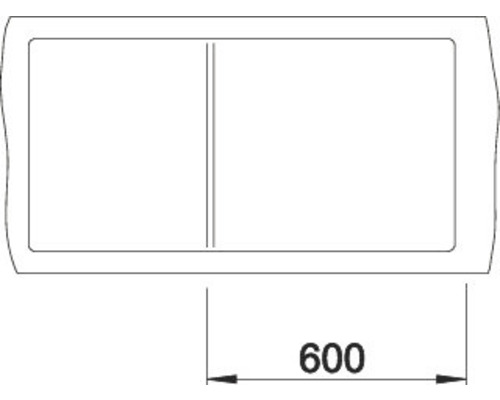 Technische Zeichnung einer Spüle mit den Maßen 600 mm