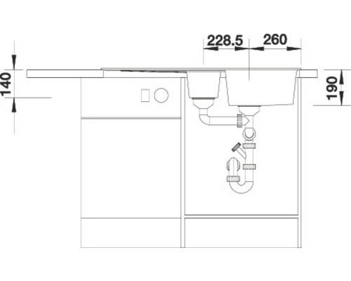Technische Zeichnung einer Küchenspüle mit Abmessungen
