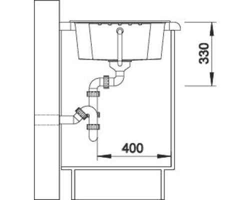 Zeichnung eines Spülbeckens mit Maßangaben