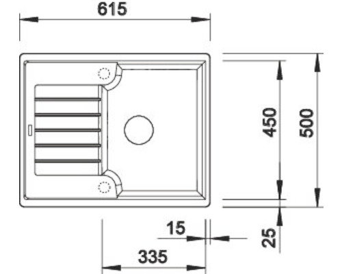 Technische Zeichnung eines Waschbeckens mit Maßangaben.