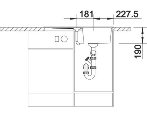 Dessin technique d''un évier avec meuble bas et dimensions correspondantes.
