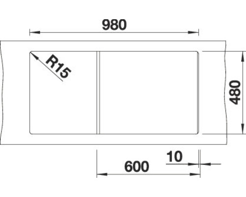 Technische Zeichnung eines Spülbeckens mit Massangaben