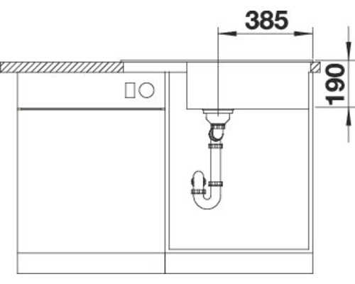 Technische Zeichnung eines Spülbeckens mit Abmessungen