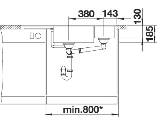 Schéma d''installation d''un évier avec dimensions du bassin
