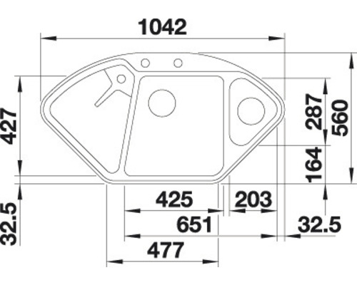 Dessin technique d''un évier de cuisine avec indications de dimensions