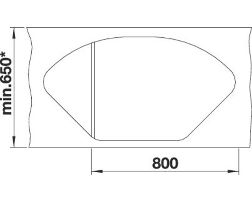 Technische Zeichnung mit Maßangaben für ein Produkt, Breite 800 mm, Mindesthöhe 650 mm