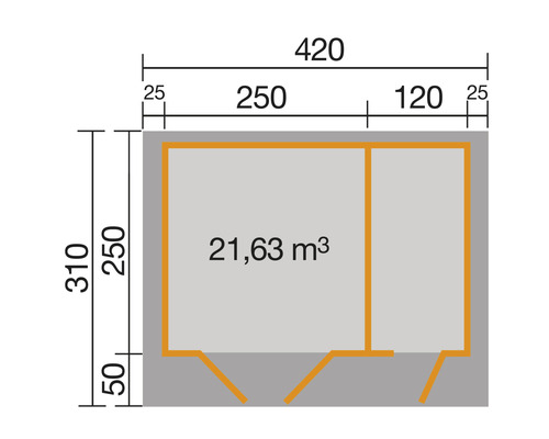 Plan d''un abri de jardin avec indications de dimensions.