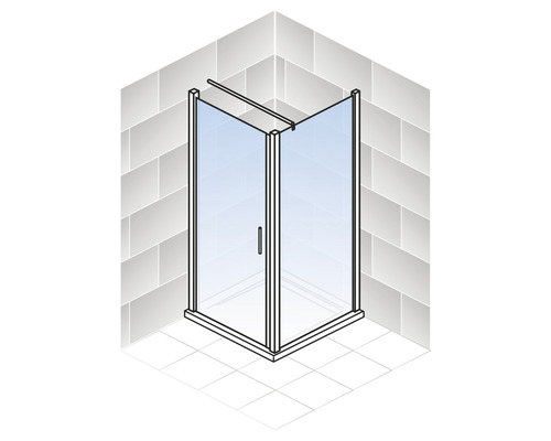 Eckdusche mit Glastüren in einem Badezimmer