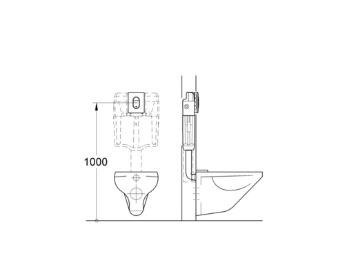 Dessin technique de toilettes avec indication de dimension 1000 millimètres.