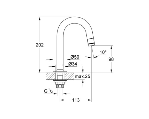 Schéma technique d''un robinet avec dimensions