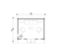 Plan d''un pavillon de jardin avec mobilier de salon et plantation