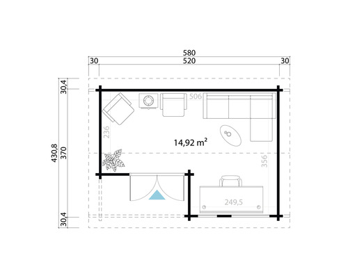 Plan d''un chalet de jardin avec meubles et dimensions