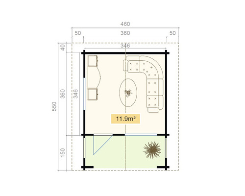 Plan d''un abri de jardin avec mobilier et dimensions