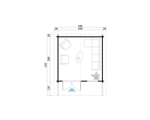 Plan d''un pavillon de jardin avec mobilier et dimensions