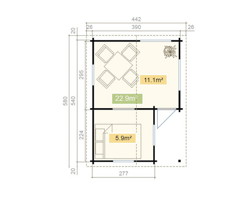 Plan d''un abri de jardin avec indications de surface