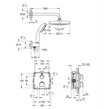 Schéma technique d''un ensemble de douche avec dimensions