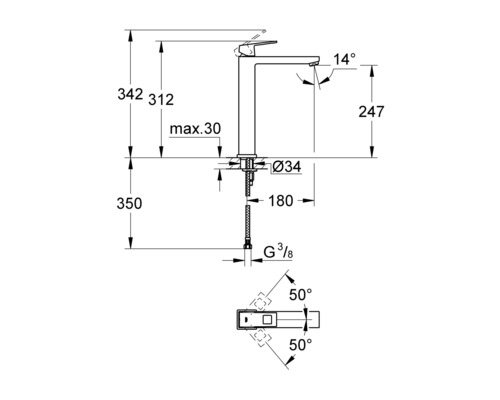 Schéma technique d''un robinet avec dimensions