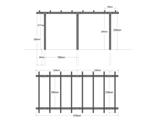 Schéma technique d''une pergola avec dimensions