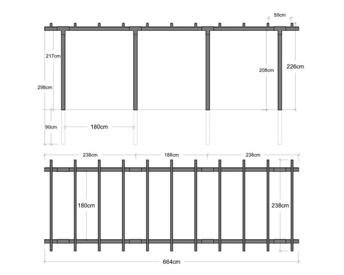 Schéma d''une pergola avec des indications de dimensions pour le montage