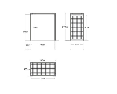 Dessin technique d''un pavillon de jardin avec indication des dimensions