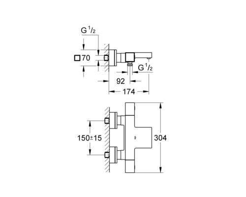 Schéma technique d''un robinet de salle de bain avec cotes