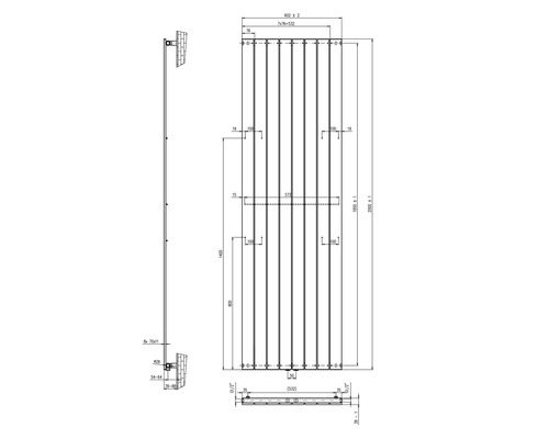 Dessin technique d''un radiateur avec cotes.