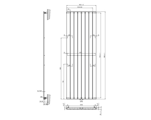 Dessin technique d''un radiateur avec indications de dimension