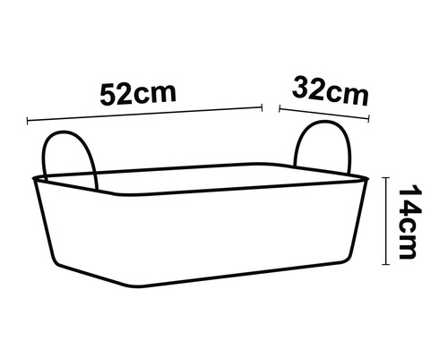 Image d''un récipient mesurant 52 cm de long, 32 cm de large et 14 cm de haut.