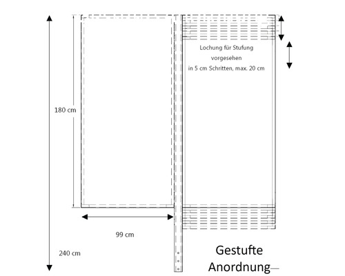 Schéma technique d''une armoire mesurant 180 cm de hauteur et 99 cm de largeur