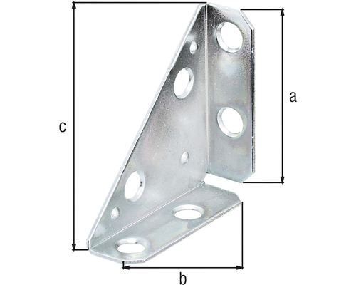 Équerre de fixation avec trous et dimensions a, b, c