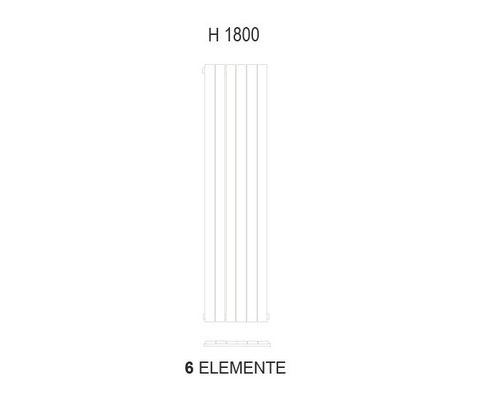 Radiateur avec six éléments et une hauteur de 1800 millimètres.
